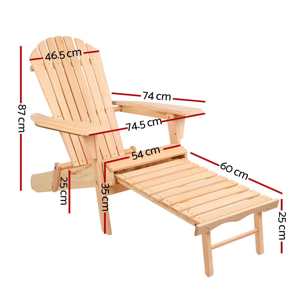 Gardeon 2PC Adirondack Outdoor Chairs Wooden Sun Lounge Patio Furniture Garden Natural