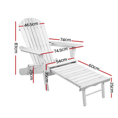 Gardeon 2PC Adirondack Outdoor Chairs Wood Foldable Sun Lounge Patio Furniture