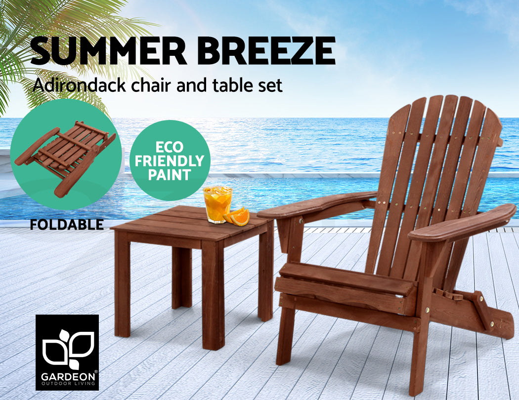 Gardeon Adirondack Outdoor Chairs Wooden Foldable Beach Chair Patio Furniture Brown