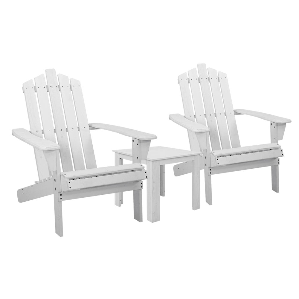 Gardeon 3PC Adirondack Outdoor Table and Chairs Wooden Beach Chair White