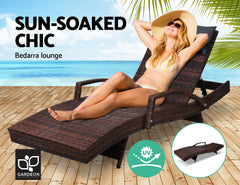 Gardeon Sun Lounge Wicker Lounger Outdoor Furniture Beach Chair Armrest Adjustable Brown