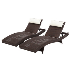 Gardeon 2PC Sun Lounge Wicker Lounger Outdoor Furniture Beach Chair Garden Adjustable Brown