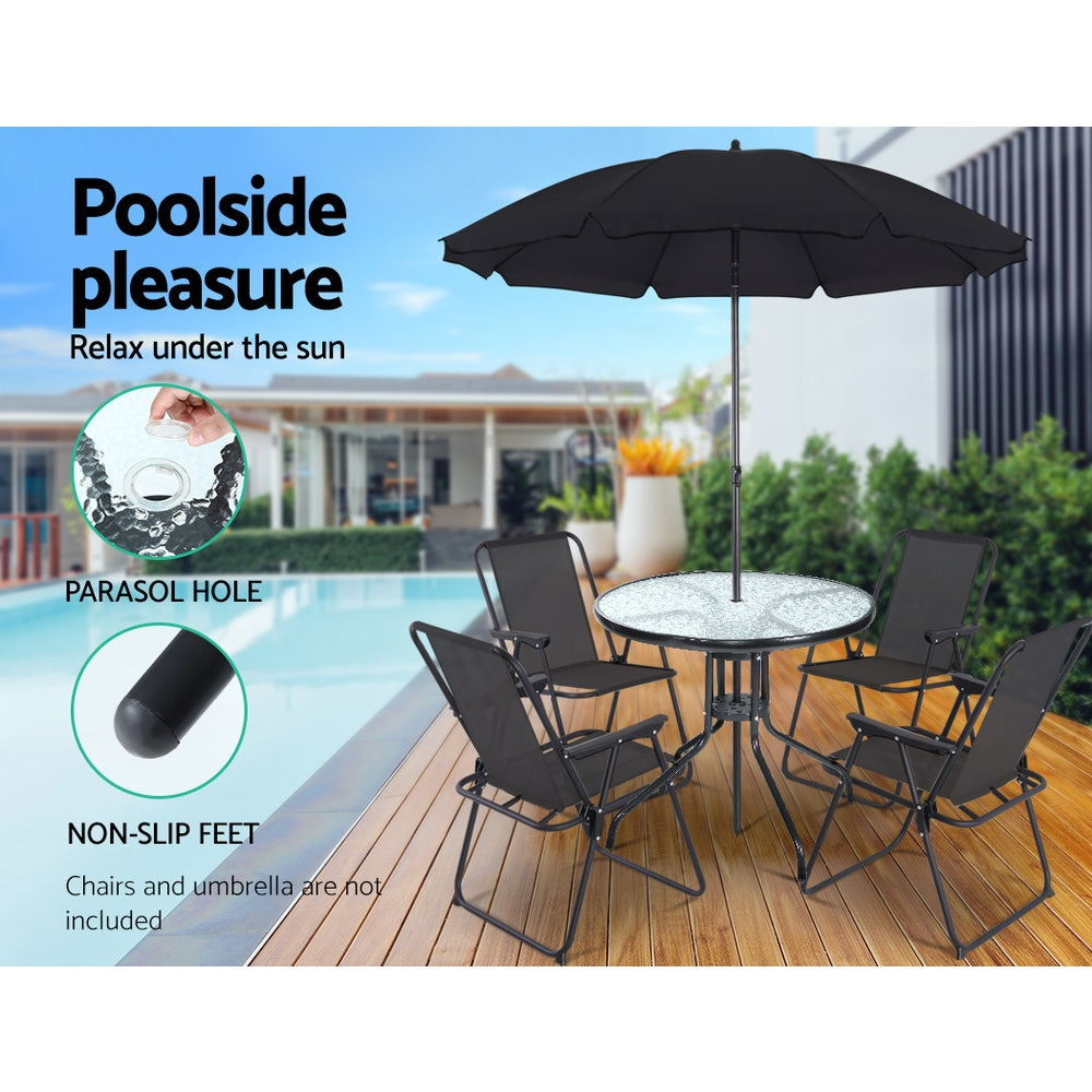 Gardeon Outdoor Bar Table Glass Cafe Table Steel Side Parasol Hole