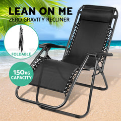 Gardeon Zero Gravity Chair Folding Outdoor Recliner Adjustable Sun Lounge Camping Black