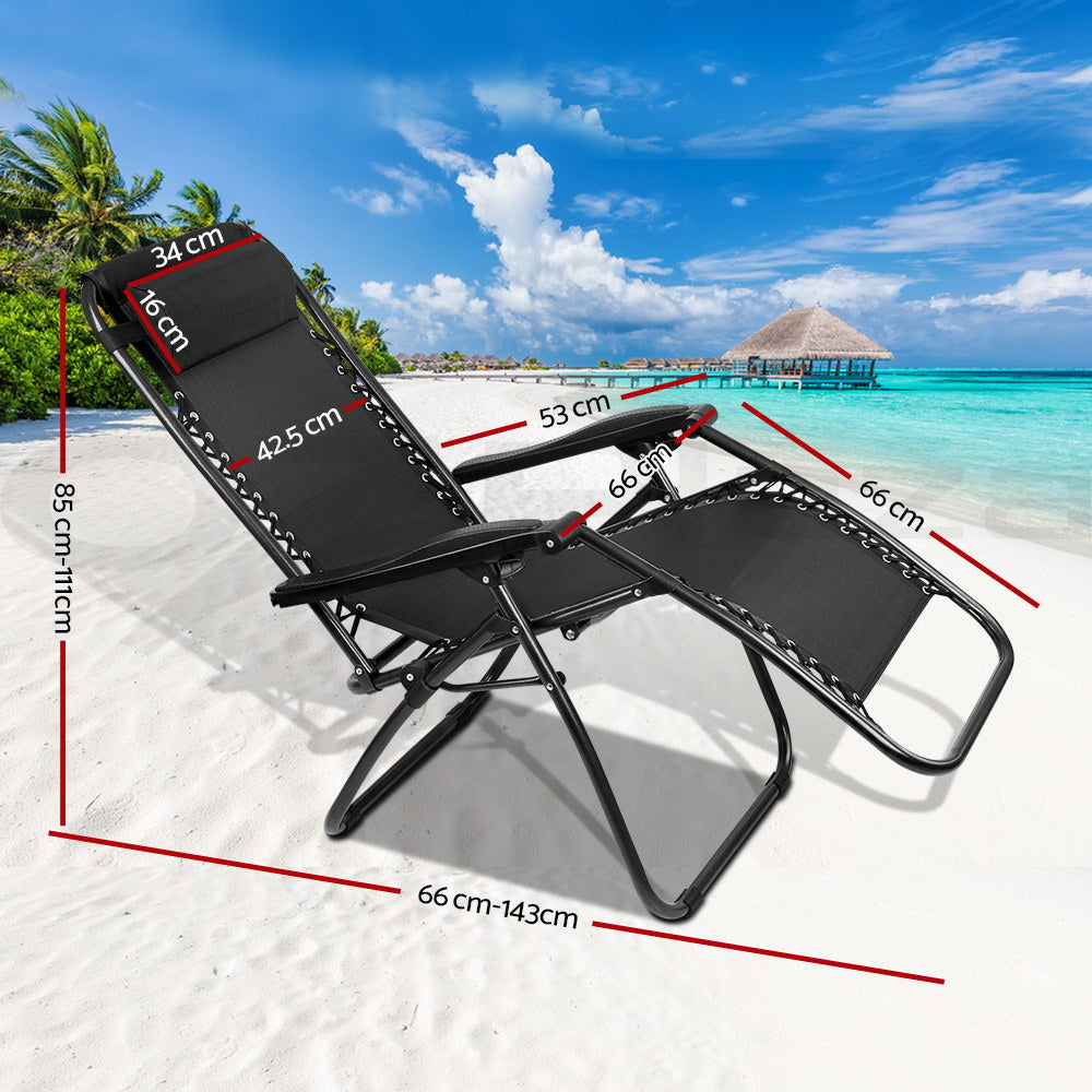 Gardeon Zero Gravity Chair Folding Outdoor Recliner Adjustable Sun Lounge Camping Black