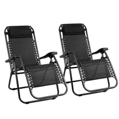 Gardeon 2PC Zero Gravity Chair Folding Outdoor Recliner Adjustable Sun Lounge Camping Black