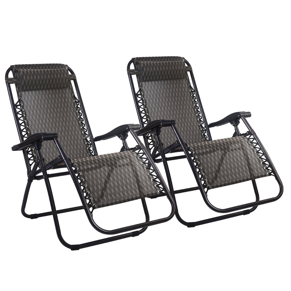 Gardeon 2PC Zero Gravity Chair Folding Outdoor Recliner Adjustable Sun Lounge Camping Grey