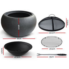 Grillz Fire Pit Bowl Black 61cm