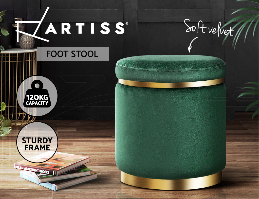 Artiss Ottoman Round Velvet Foot Stool Foot Rest Pouffe Padded Seat Pouf Green