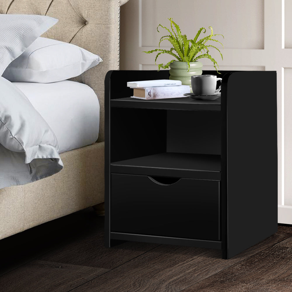 Artiss Bedside Tables Drawers Side Table Bedroom Furniture Nightstand Black Unit