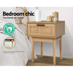 Artiss Bedside Tables Rattan Drawers Side Table Storage Cabinet Wood Nightstand