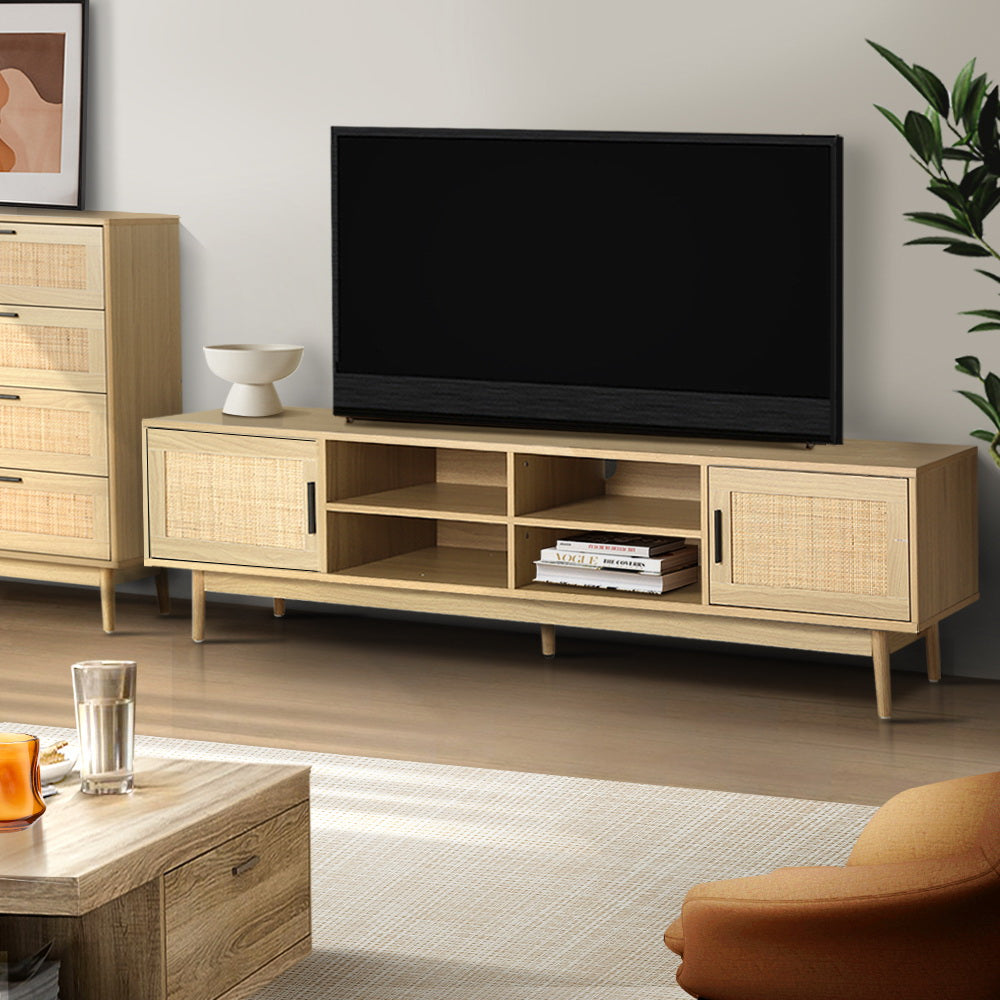 Artiss TV Cabinet Entertainment Unit Storage Cabinets Rattan Wooden 180cm