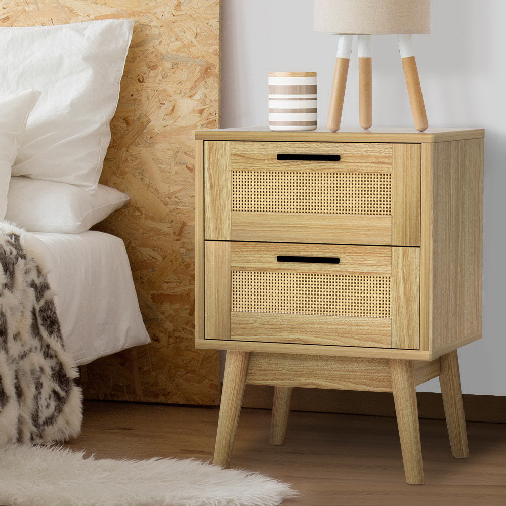 Artiss Bedside Tables Rattan 2 Drawers Side Table Nightstand Storage Cabinet