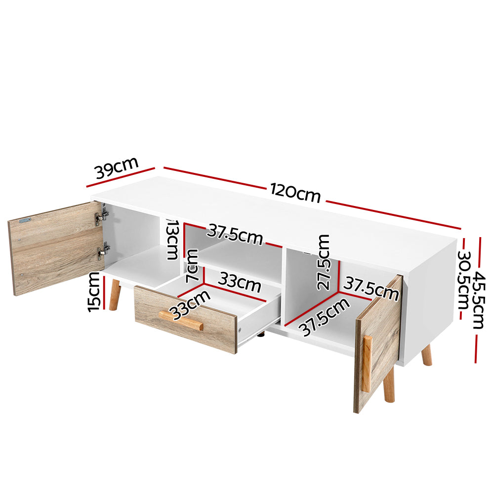 Artiss Wooden Entertainment Unit 120cm - White &amp; Wood