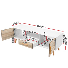 Artiss Wooden Entertainment Unit 120cm - White &amp; Wood