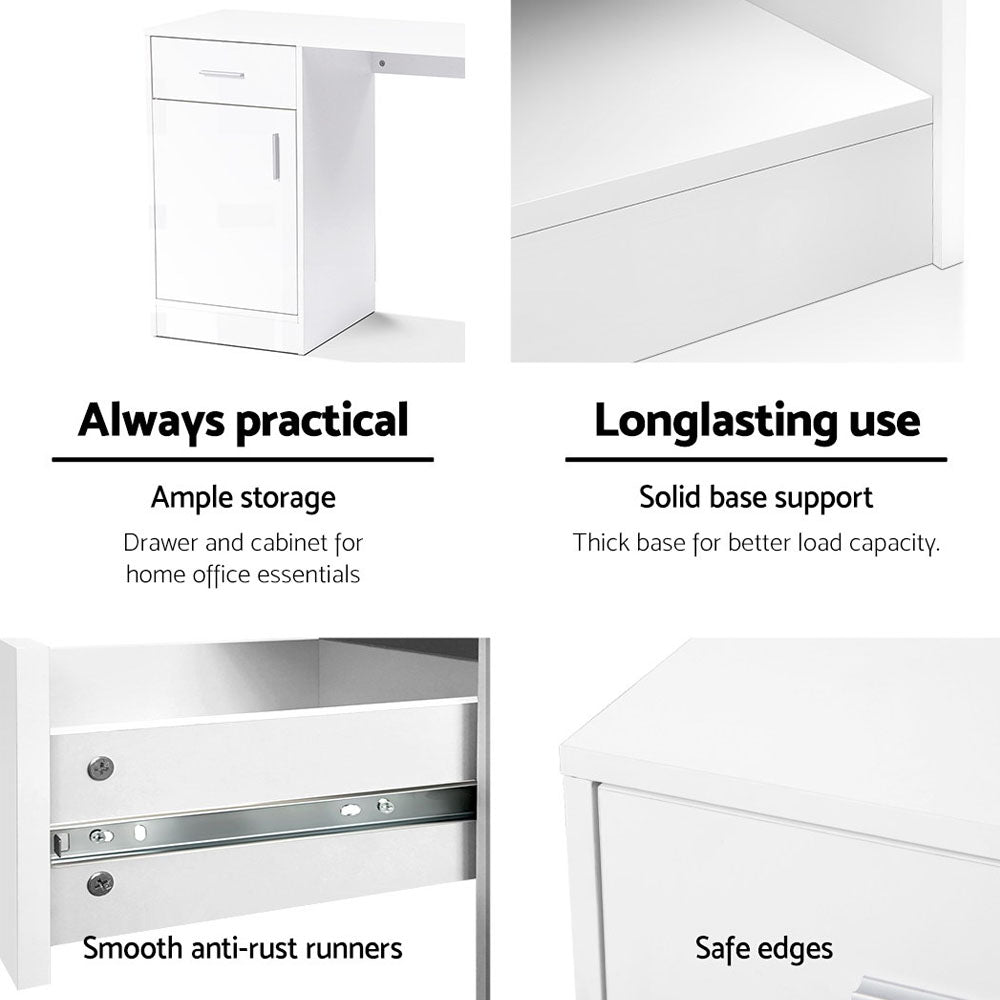 Artiss Computer Desk Drawer Cabinet White 100CM