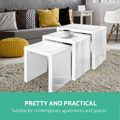 Artiss Nesting Coffee Table Set of 3 Glossy White