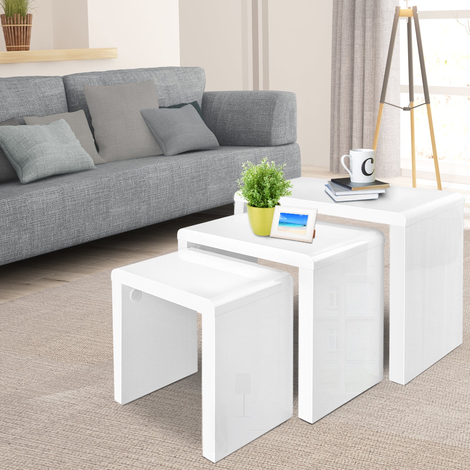 Artiss Nesting Coffee Table Set of 3 Glossy White