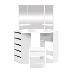 Artiss Dressing Table Stool Set Corner 5 Drawers White