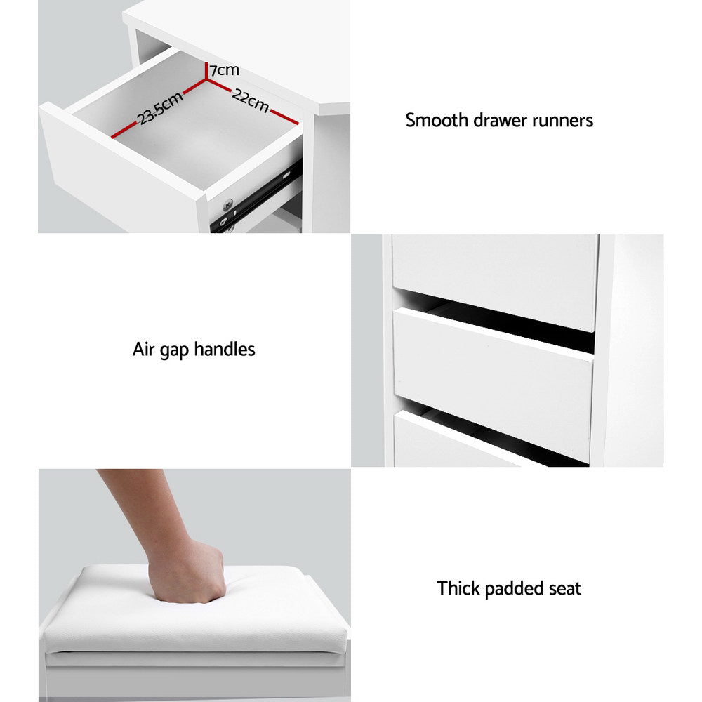 Artiss Dressing Table Stool Set Corner 5 Drawers White