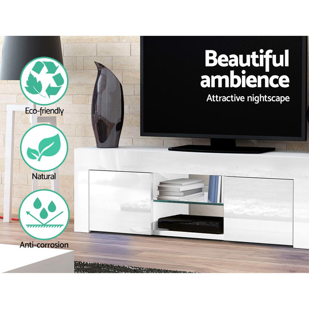 Artiss 130cm High Gloss TV Stand Entertainment Unit Storage Cabinet Tempered Glass Shelf White