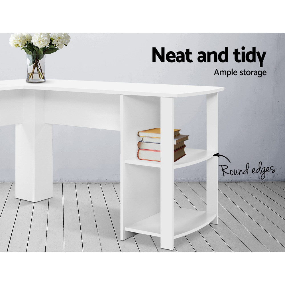 Artiss Computer Desk Shelf L-Shape White 136CM