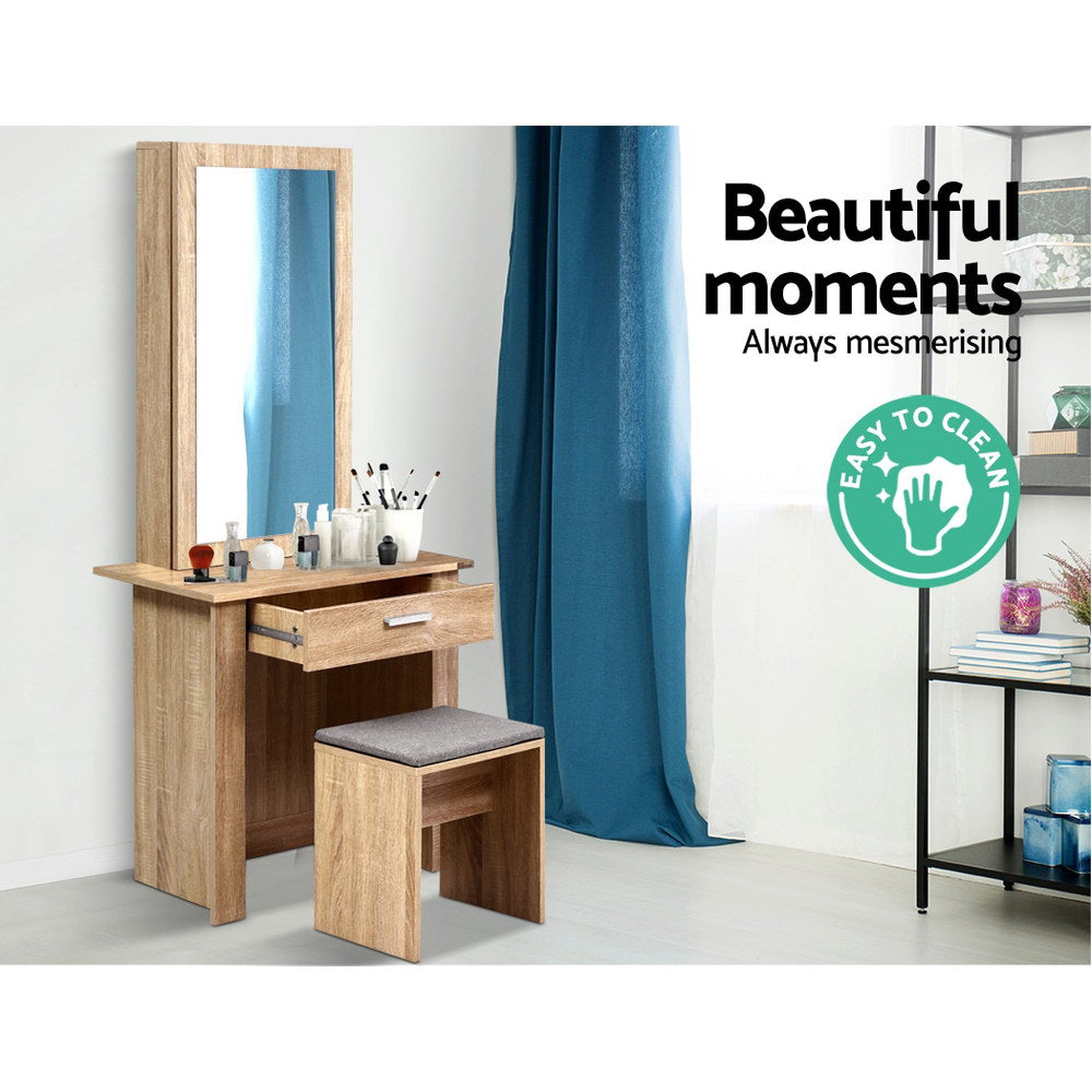 Artiss Dressing Table Stool Set Sliding Mirror Oak Demi