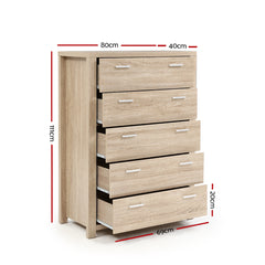 Artiss 5 Chest of Drawers - MAXI Pine