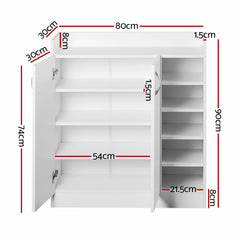 Artiss 2 Doors Shoe Cabinet Storage Cupboard - White