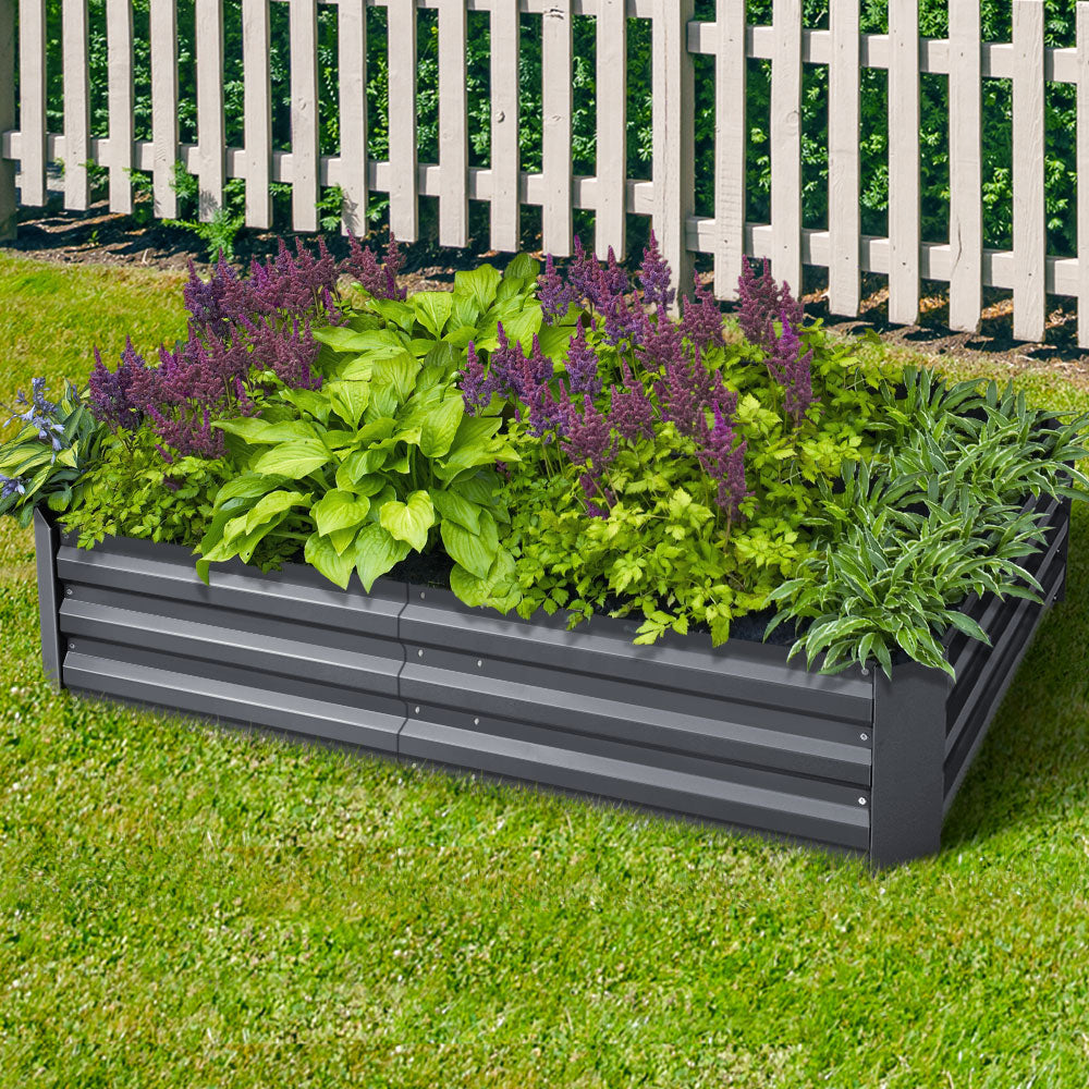 Greenfingers Garden Bed 150x90cm Galvanised Steel Raised Planter Aluminium Grey