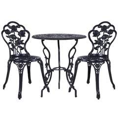 Gardeon 3PC Outdoor Setting Bistro Set Chairs Table Cast Aluminum Rose Black