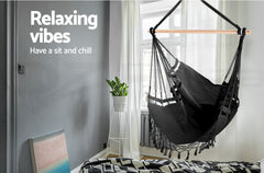 Gardeon Hanging Hammock Chair Outdoor Swing Hammocks Tassel Grey