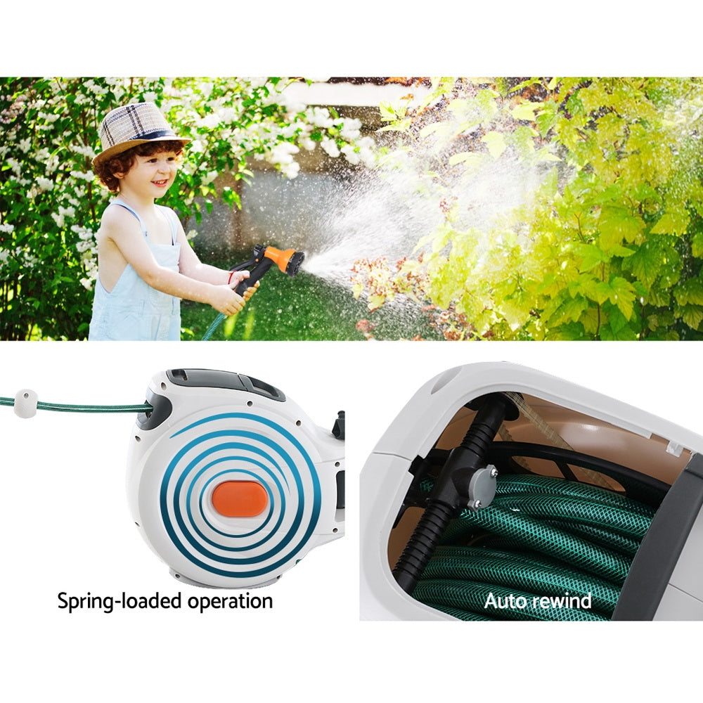 Greenfingers Water Hose Reel 30M Retractable Garden Spray Gun Auto Rewind Wall