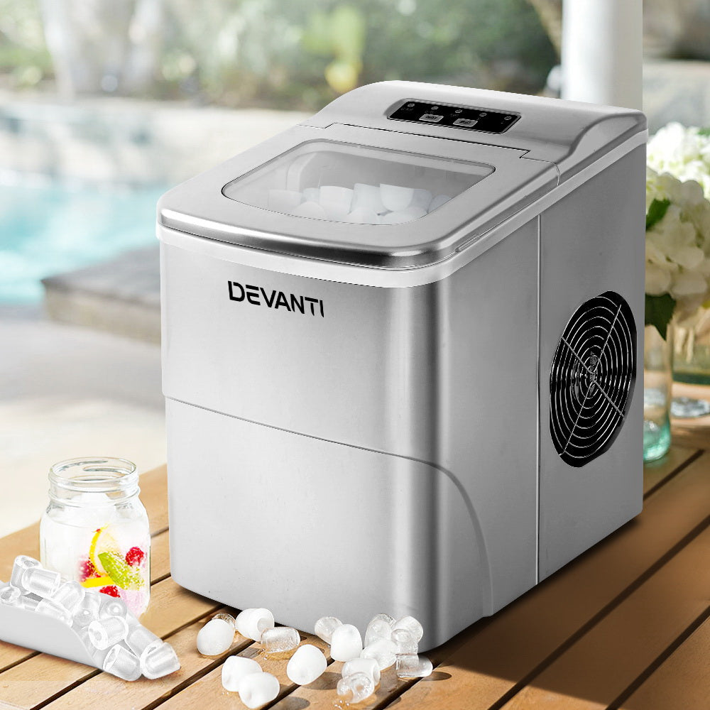 Devanti Portable Ice Maker Commercial Machine Ice Cube 2L Bar Countertop Silver