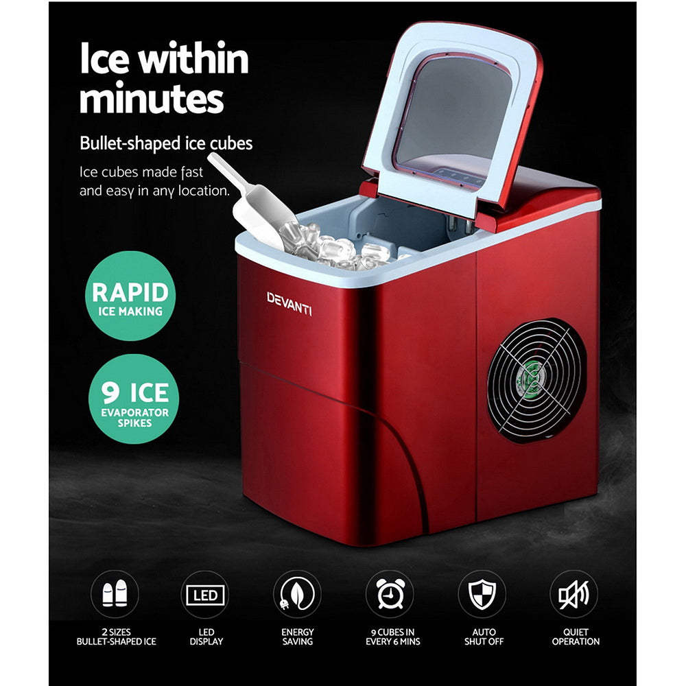 Devanti Ice Maker Machine Portable Commercial Ice Cube 2L Bar Countertop 12KG