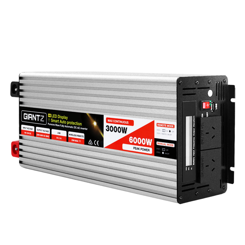 Giantz 3000W/6000W Pure Sine Wave Power Inverter 12V to 240V Camping Car Boat