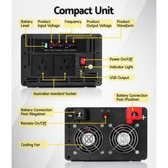 Giantz 3000W/6000W Pure Sine Wave Power Inverter 12V to 240V Camping Car Boat