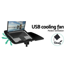 Artiss Laptop Desk Table Fan Cooling Black 60CM