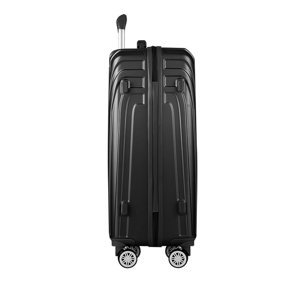 Wanderlite 3pc Luggage 20'' 24'' 28'' Trolley Suitcase Sets Travel TSA Hard Case Lightweight Black