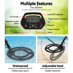 LCD Screen Metal Detector with Headphones - Black