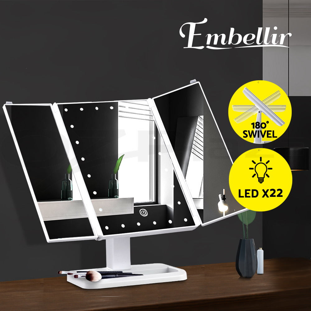 Embellir 24 LED Light Desk Top Stand Makeup Mirror with Tri-fold Touch