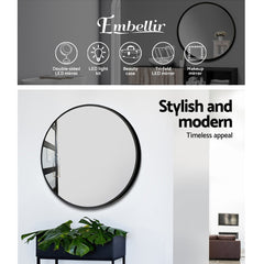 Embellir Wooden Round Wall Mirror Makeup Mirror Bathroom Vanity Decor 70cm Black