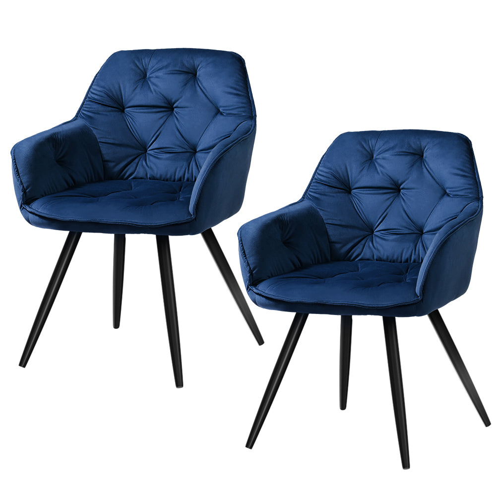 Artiss Dining Chairs Set of 2 Velvet Diamond Tufted Armchair Blue