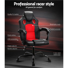 Artiss 2 Point Massage Gaming Office Chair PU Leather Red