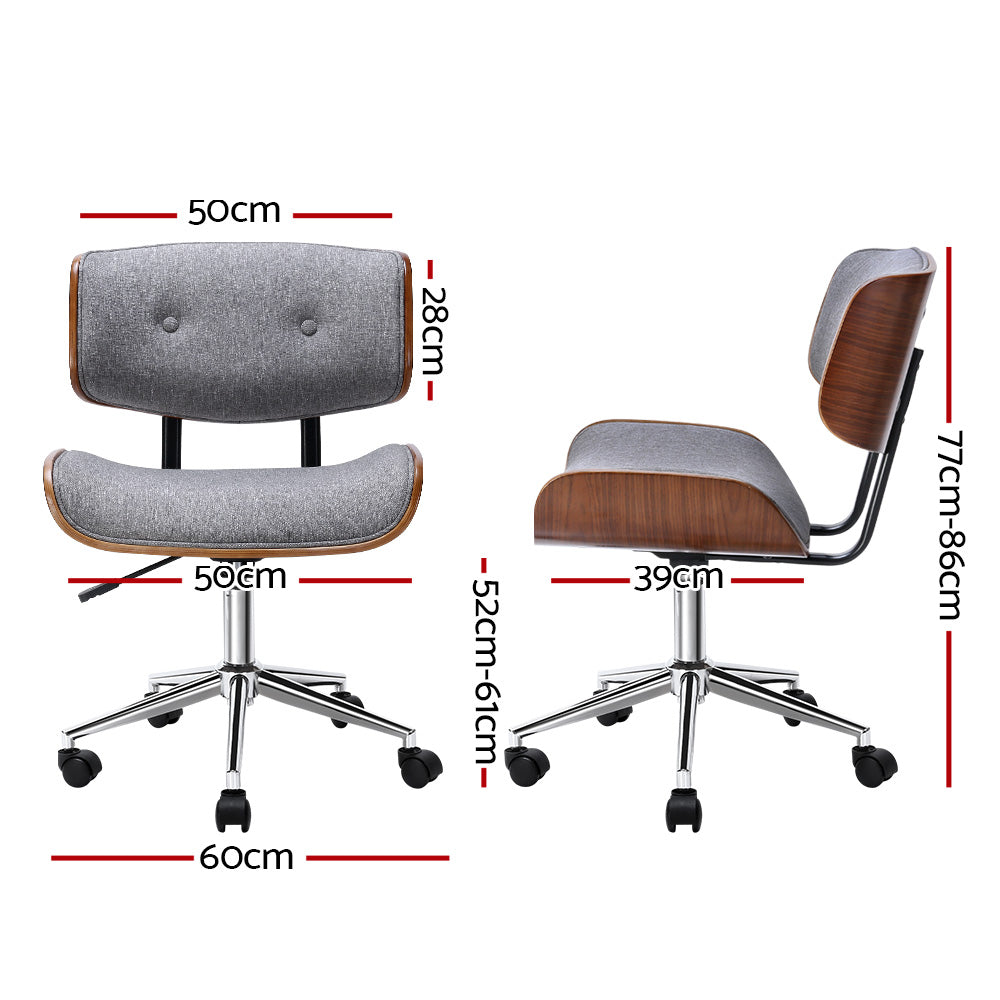 Artiss Executive Wooden Office Chair Fabric Computer Chairs Bentwood Seat Grey