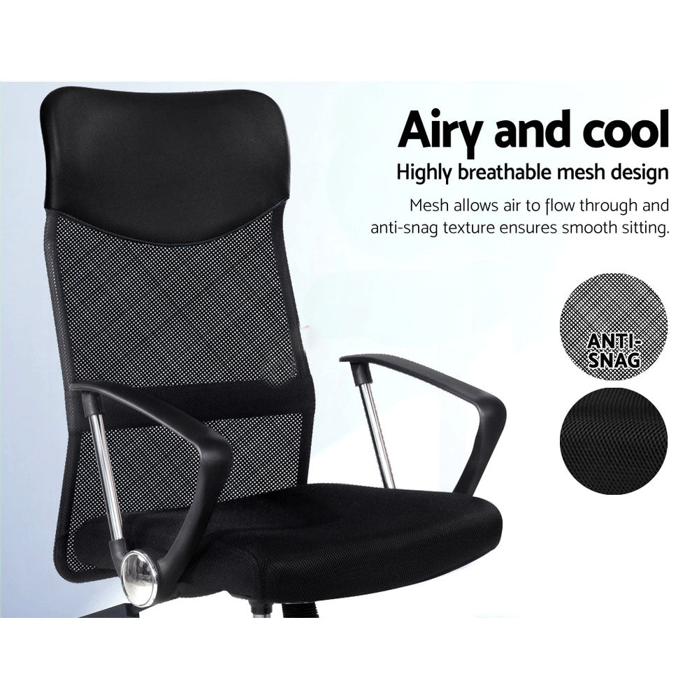 PU Leather Mesh High Back Office Chair - Black