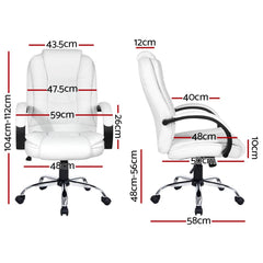 Artiss Office Chair Gaming Computer Chairs Executive PU Leather Seating White