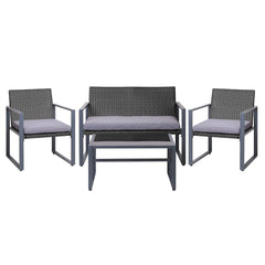 Gardeon 4 PCS Outdoor Sofa Set Rattan Furniture with Storage Cover Chairs Black