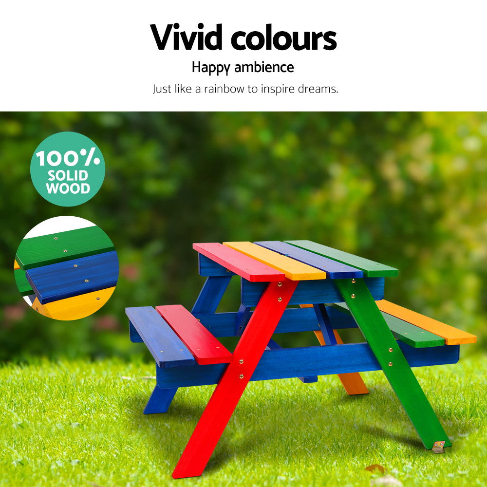 Keezi Kids Outdoor Table and Chairs Picnic Bench Set Umbrella Colourful Indoor