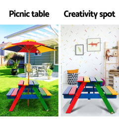 Keezi Kids Outdoor Table and Chairs Picnic Bench Set Umbrella Colourful Indoor